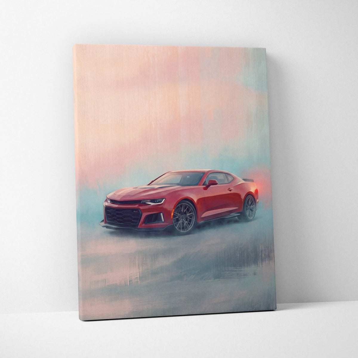 Chevrolet Camaro ZL1 Inspired Automotive Wall Art, Red Performance Coupe Canvas Painting