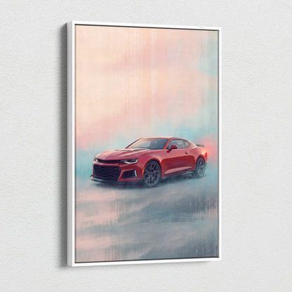 Chevrolet Camaro ZL1 Inspired Automotive Wall Art, Red Performance Coupe Canvas Painting