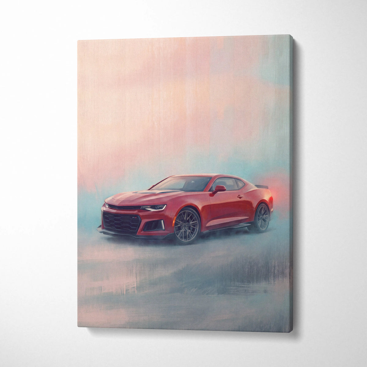 Chevrolet Camaro ZL1 Inspired Automotive Wall Art, Red Performance Coupe Canvas Painting