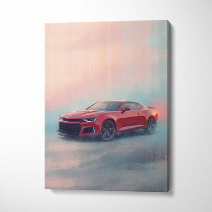 Chevrolet Camaro ZL1 Inspired Automotive Wall Art, Red Performance Coupe Canvas Painting