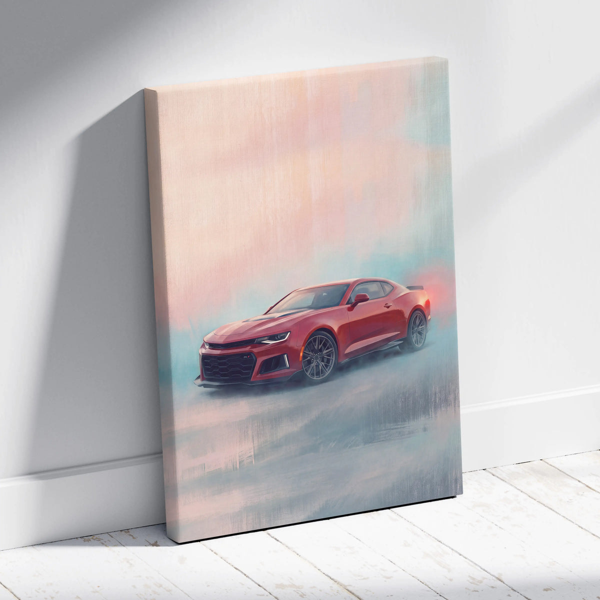 Chevrolet Camaro ZL1 Inspired Automotive Wall Art, Red Performance Coupe Canvas Painting