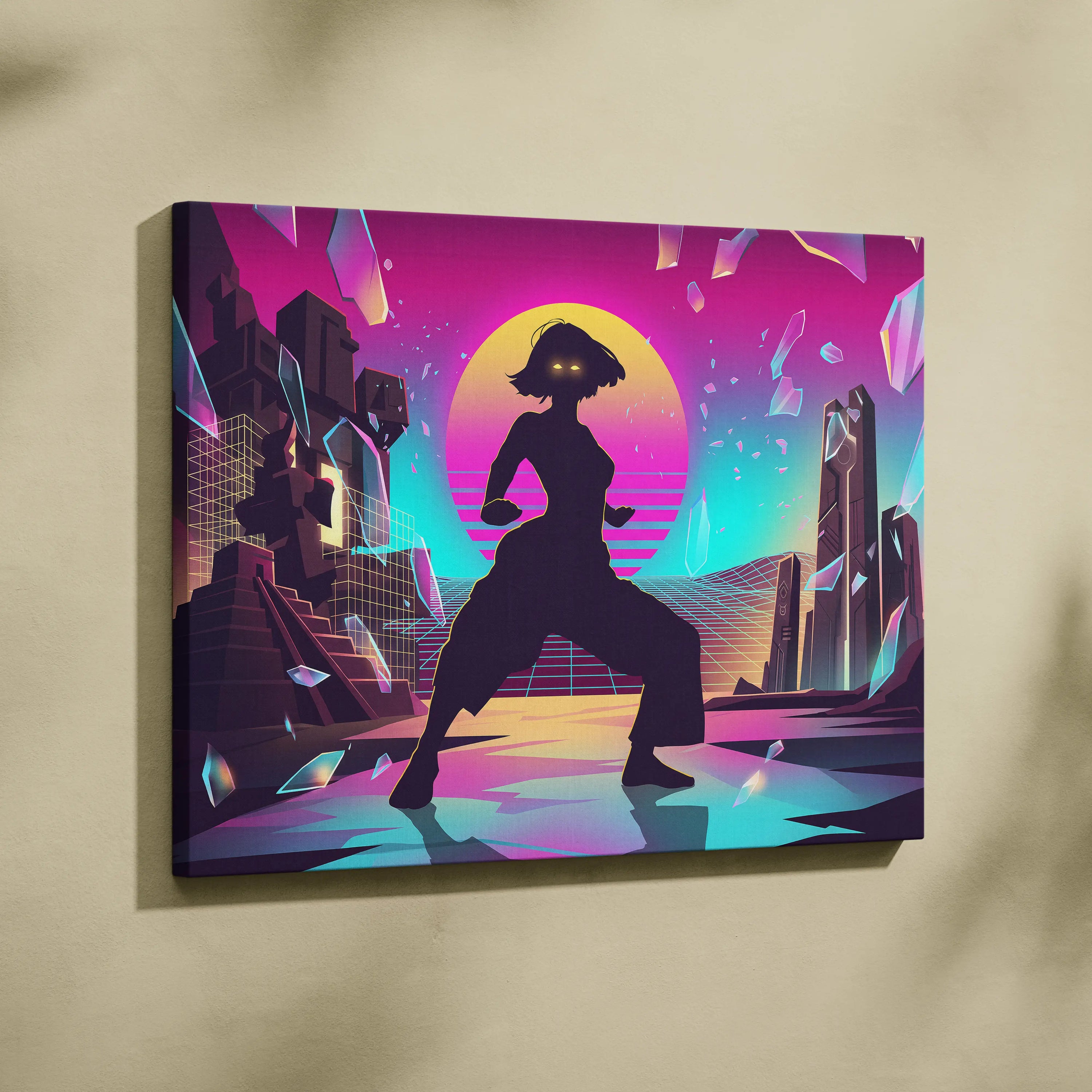 Vaporwave Neon Silhouette Canvas - Silhouette Neon Sunset Purple Living Room Vaporwave Dreamy Retro Neon Vaporwave Canvas
