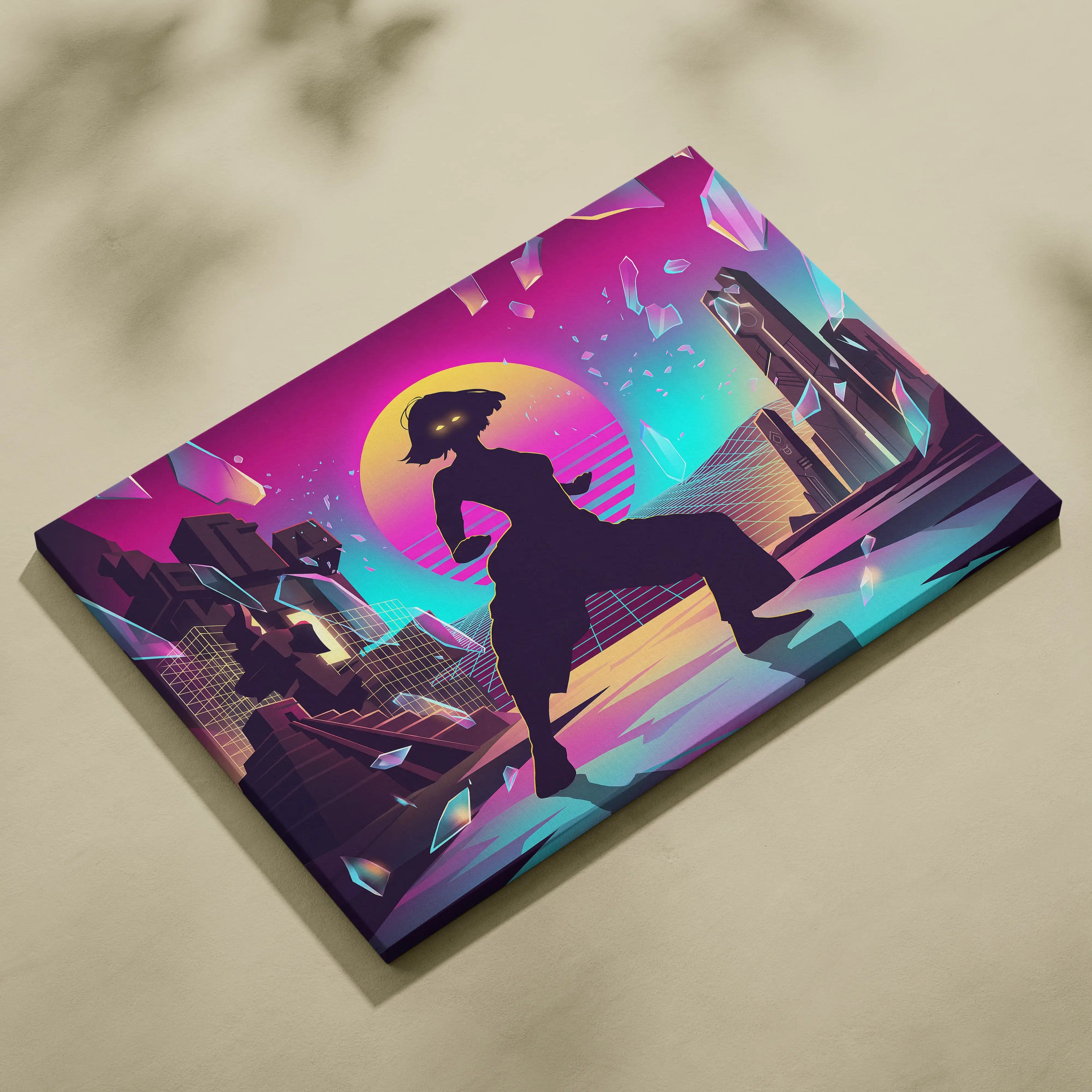 Vaporwave Neon Silhouette Canvas - Silhouette Neon Sunset Purple Living Room Vaporwave Dreamy Retro Neon Vaporwave Canvas