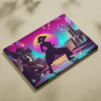 Vaporwave Neon Silhouette Canvas - Silhouette Neon Sunset Purple Living Room Vaporwave Dreamy Retro Neon Vaporwave Canvas