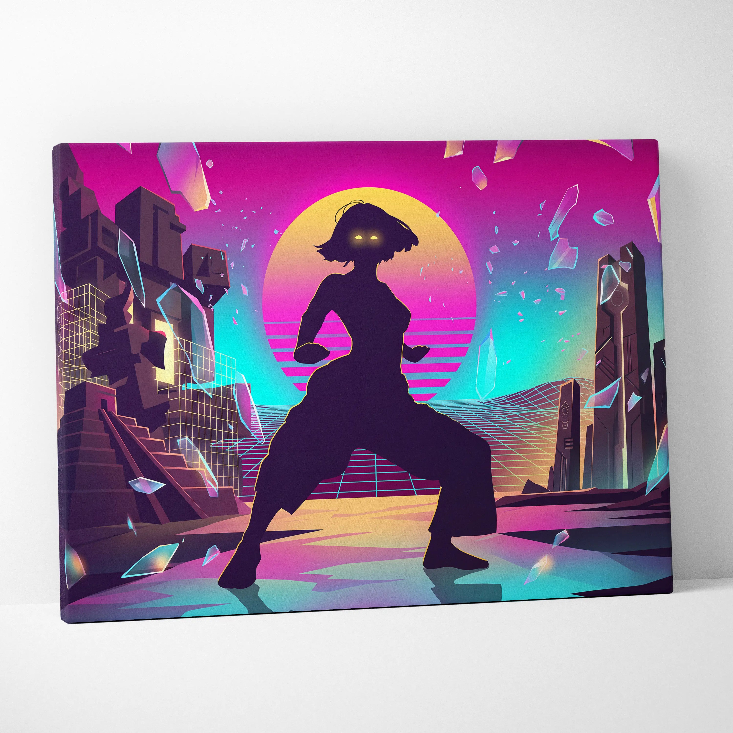 Vaporwave Neon Silhouette Canvas - Silhouette Neon Sunset Purple Living Room Vaporwave Dreamy Retro Neon Vaporwave Canvas