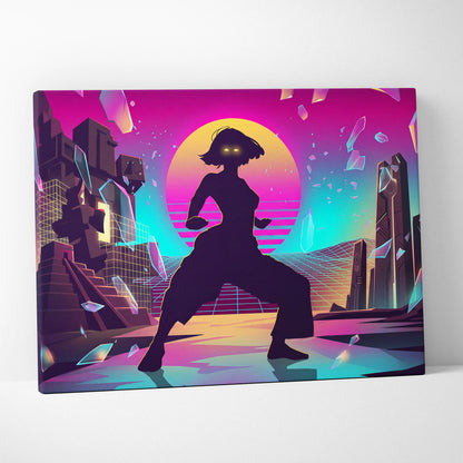 Vaporwave Neon Silhouette Canvas - Silhouette Neon Sunset Purple Living Room Vaporwave Dreamy Retro Neon Vaporwave Canvas