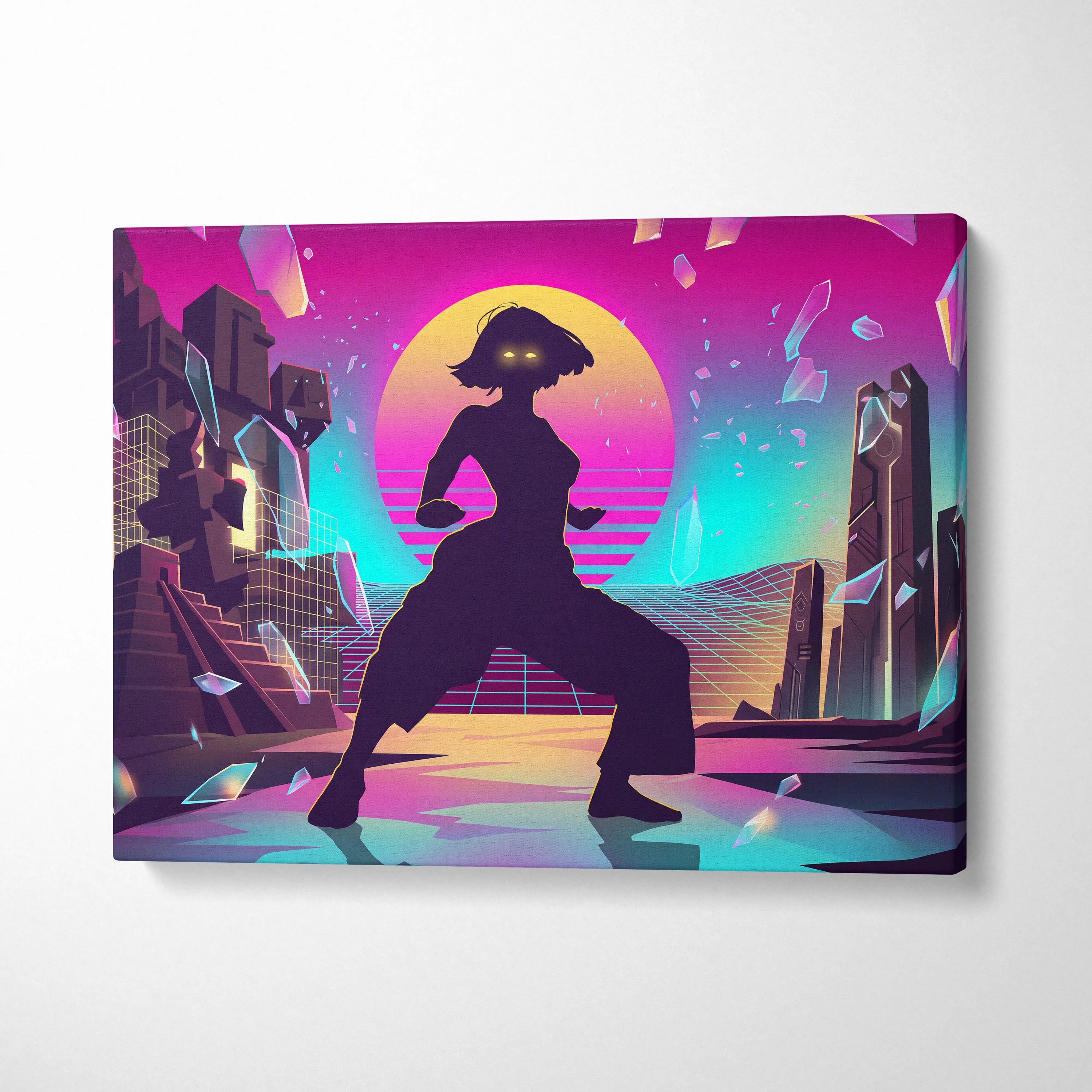Vaporwave Neon Silhouette Canvas - Silhouette Neon Sunset Purple Living Room Vaporwave Dreamy Retro Neon Vaporwave Canvas