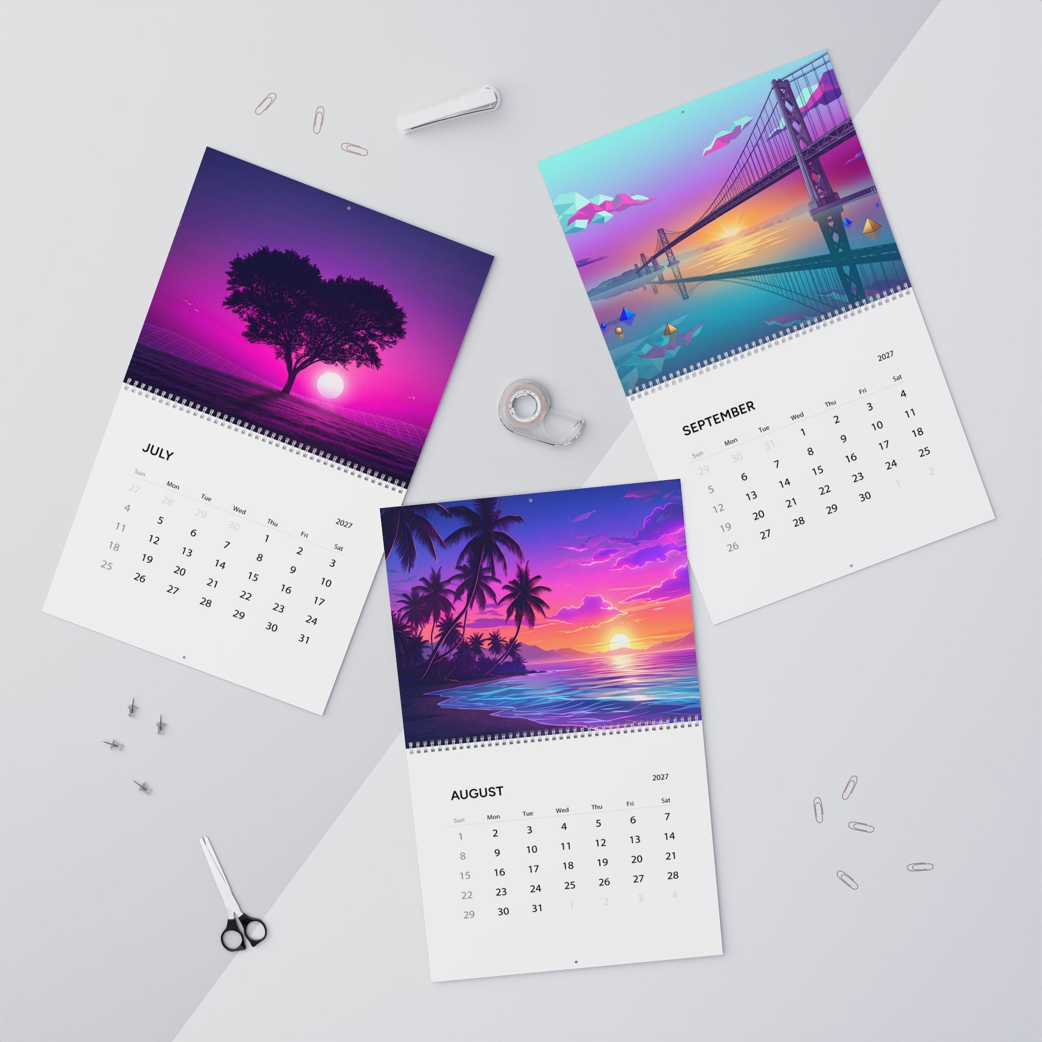 2027 Vaporwave Artwork Wall Calendar – Retro Futuristic Neon Art Collection