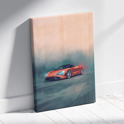 Orange mclaren 720s inspired sports car canvas wall art featuring track edition design for car enthusiasts