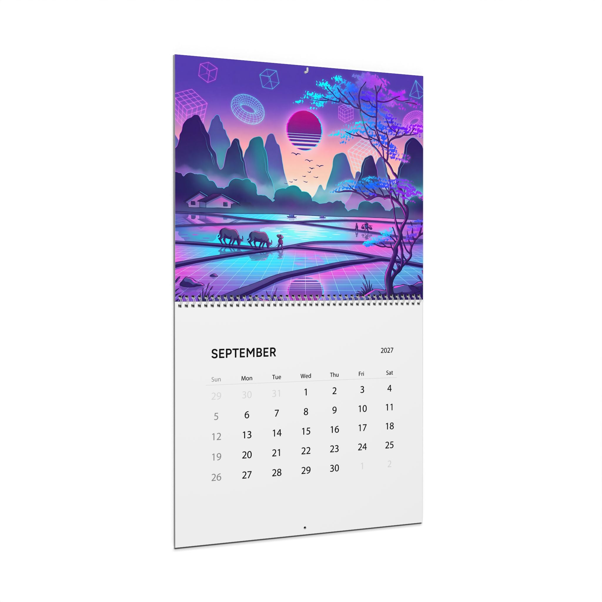 2027 Japanese Aesthetic Vaporwave Calendar – Retro Futuristic Neon Art & Japan Inspired Designs