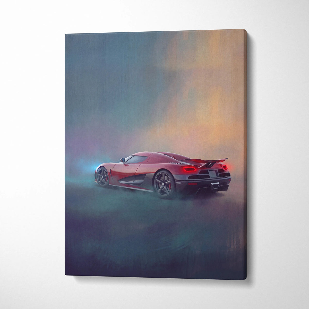 Red koenigsegg agera rs sports car canvas print featuring track edition car wall art for automotive decor