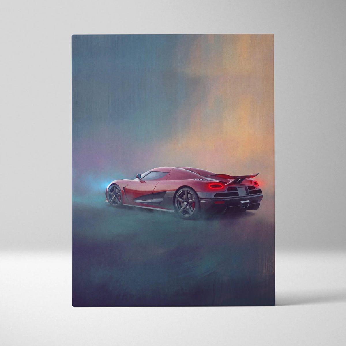 Red koenigsegg agera rs sports car artwork on canvas in a track edition car wall art painting print