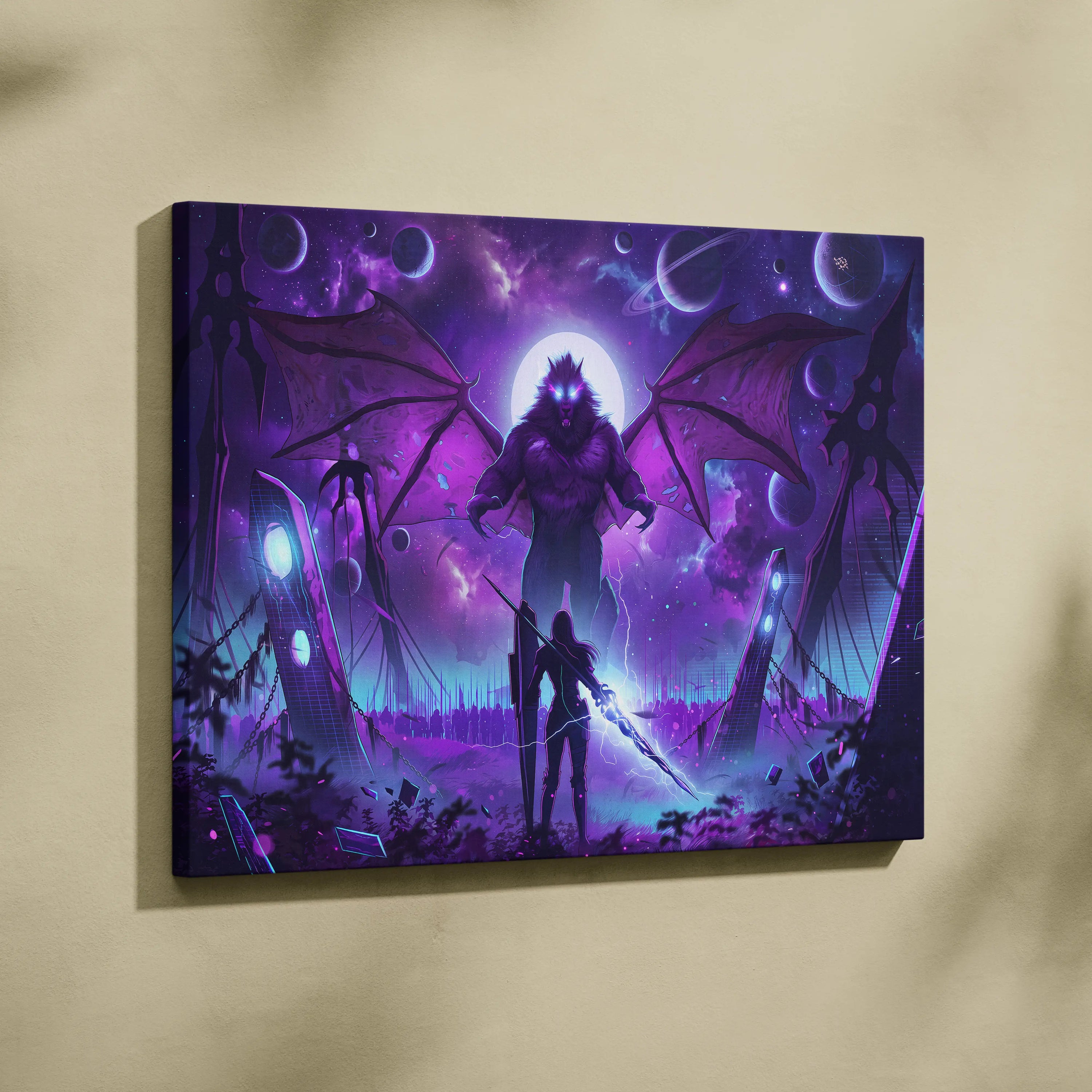 Vaporwave Neon Dragon Canvas - Dragon Neon Purple Pink Blue Living Room Vaporwave Mystical Surreal Retro Futurism Art