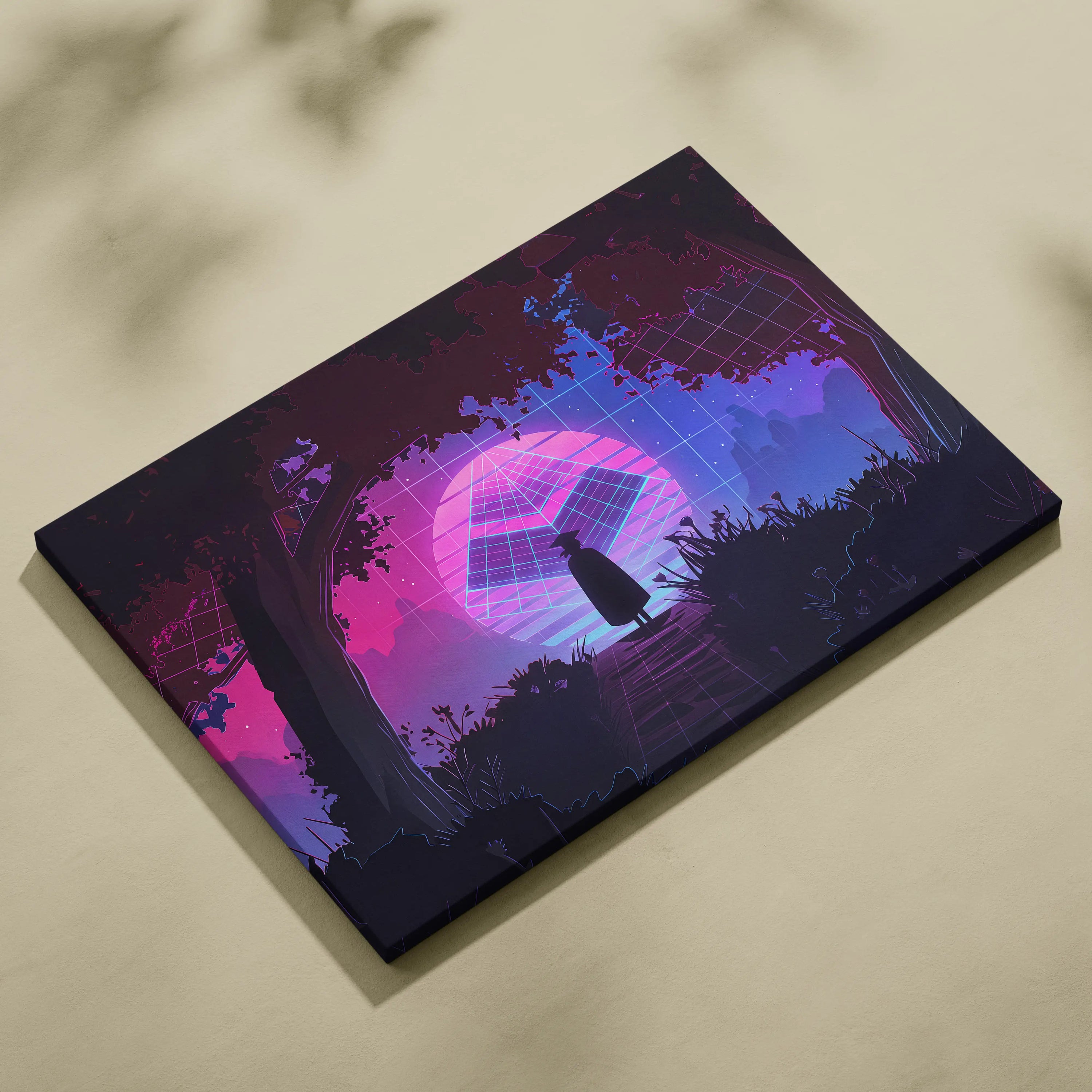 Vaporwave Neon Horizon Art - Sunset City Neon Purple Pink Blue Living Room Wall Art Dreamy Vaporwave Decor Canvas