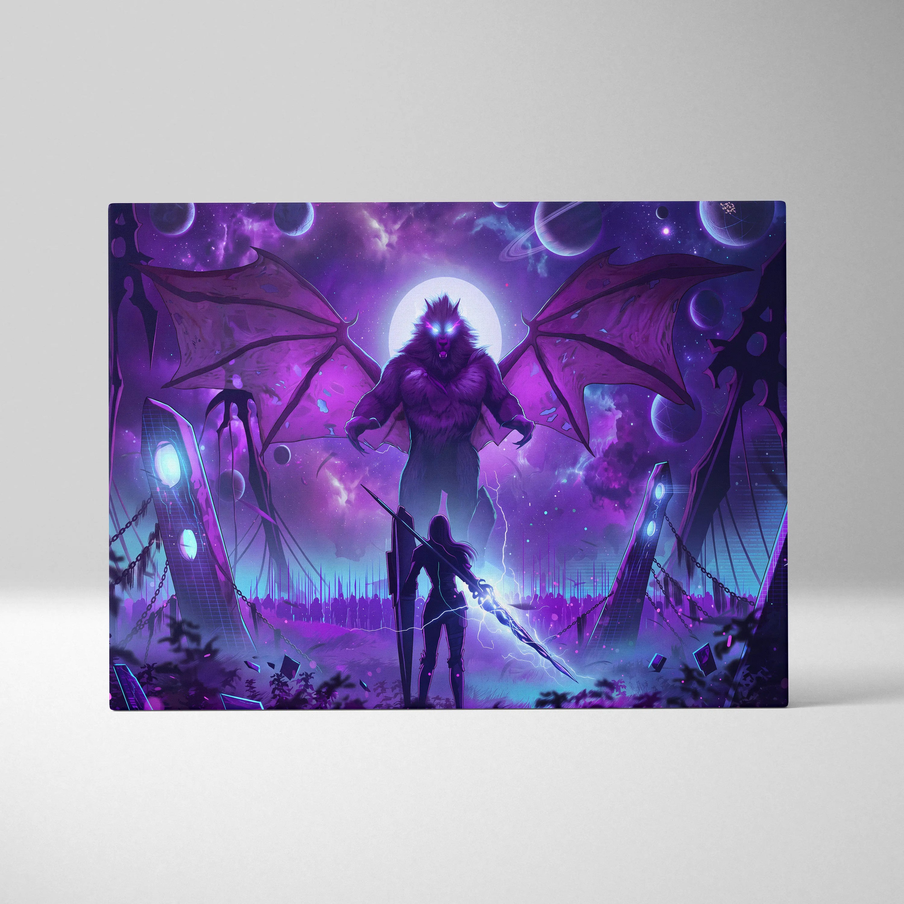 Vaporwave Neon Dragon Canvas - Dragon Neon Purple Pink Blue Living Room Vaporwave Mystical Surreal Retro Futurism Art