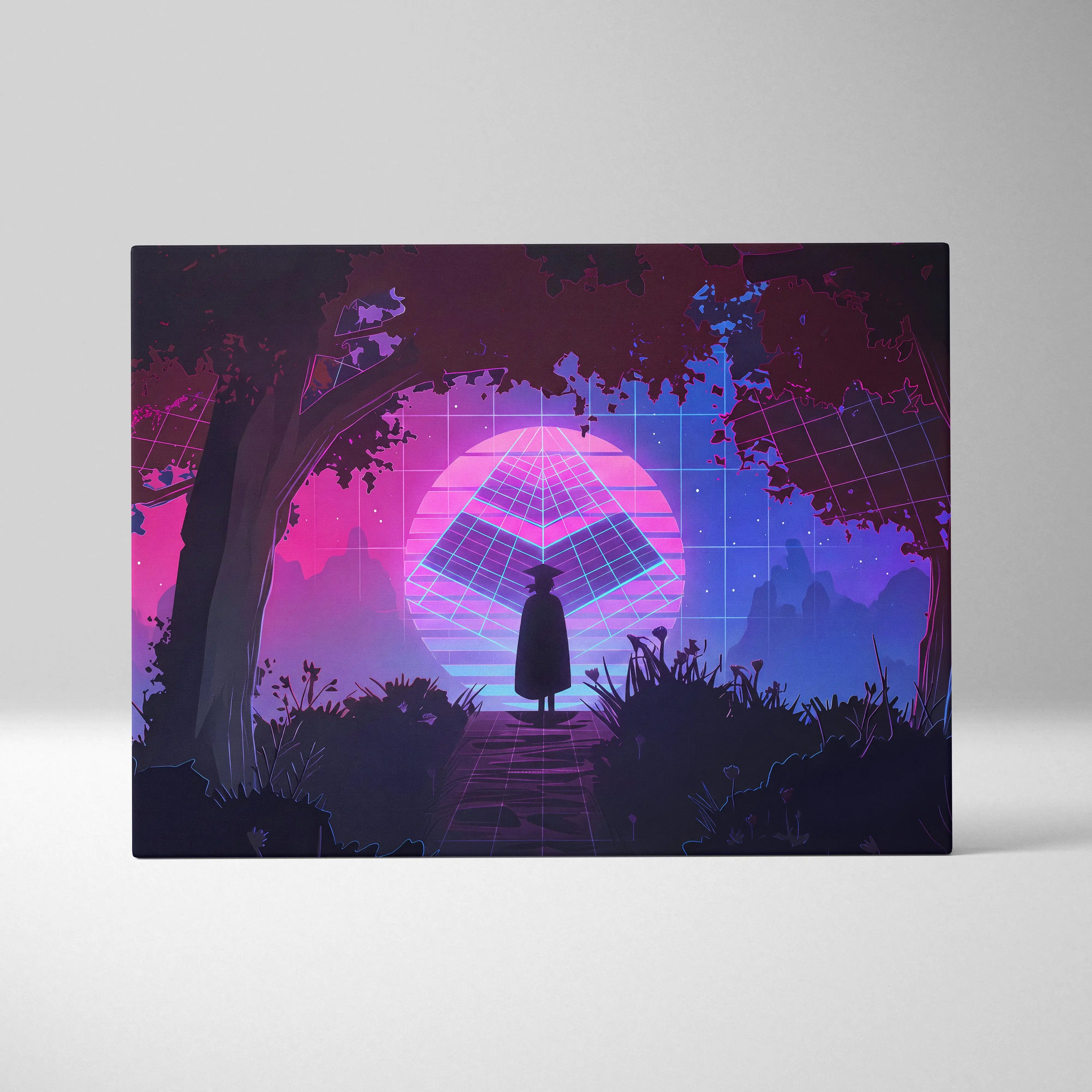 Vaporwave Neon Horizon Art - Sunset City Neon Purple Pink Blue Living Room Wall Art Dreamy Vaporwave Decor Canvas