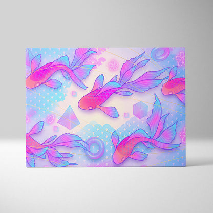 Pastel Neon Koi Wave Art - Koi Fish Vaporwave Japan Artwork Pastel Pink Blue For Living Room Decor Mood Dreamy Canvas