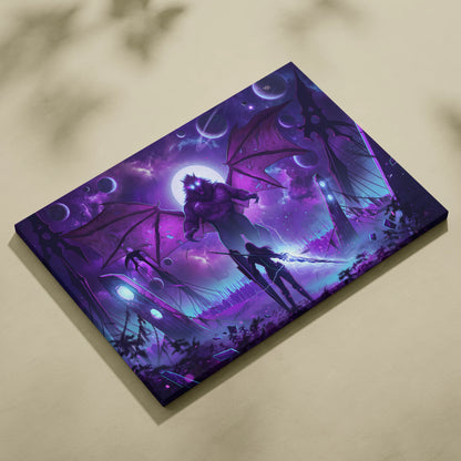 Vaporwave Neon Dragon Canvas - Dragon Neon Purple Pink Blue Living Room Vaporwave Mystical Surreal Retro Futurism Art