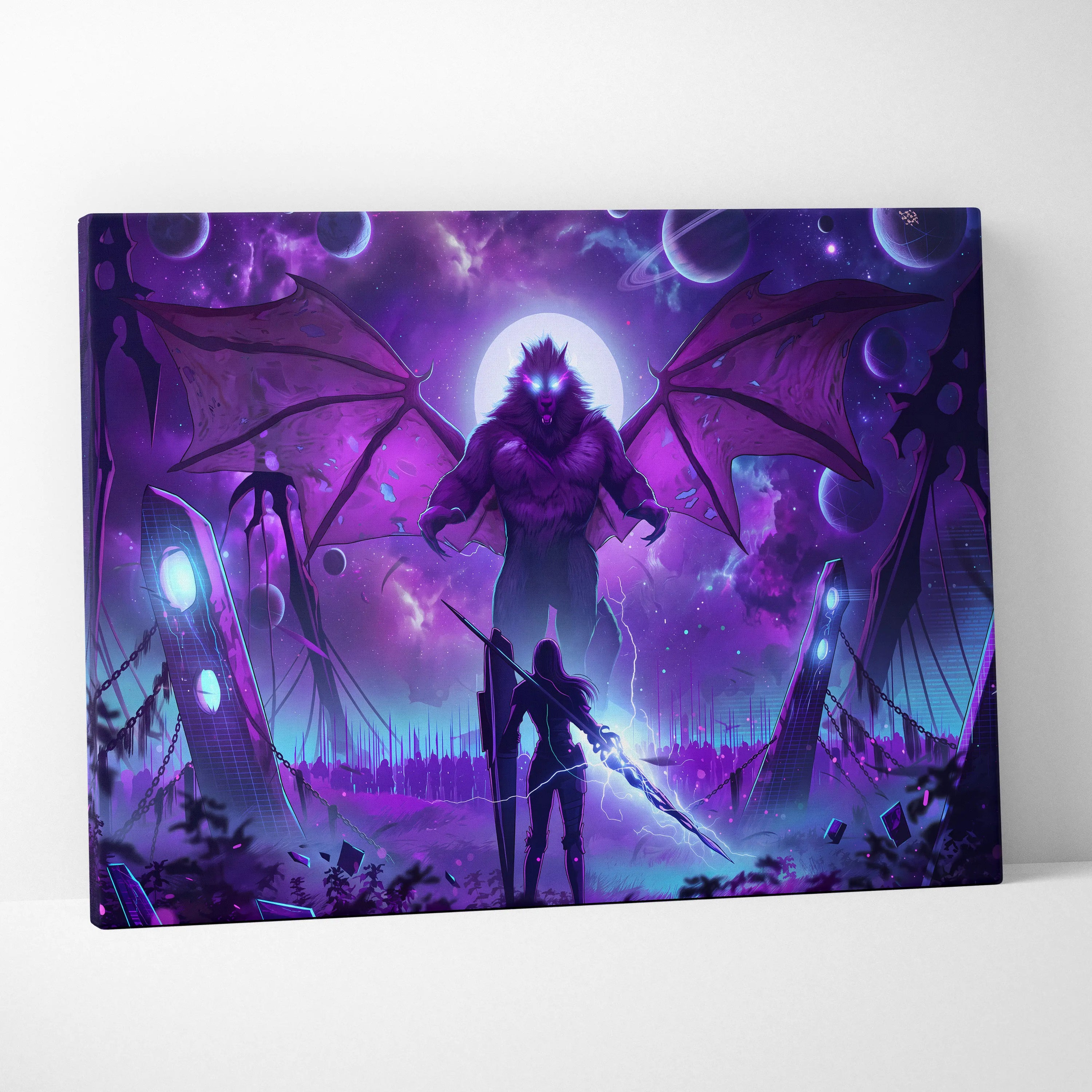 Vaporwave Neon Dragon Canvas - Dragon Neon Purple Pink Blue Living Room Vaporwave Mystical Surreal Retro Futurism Art