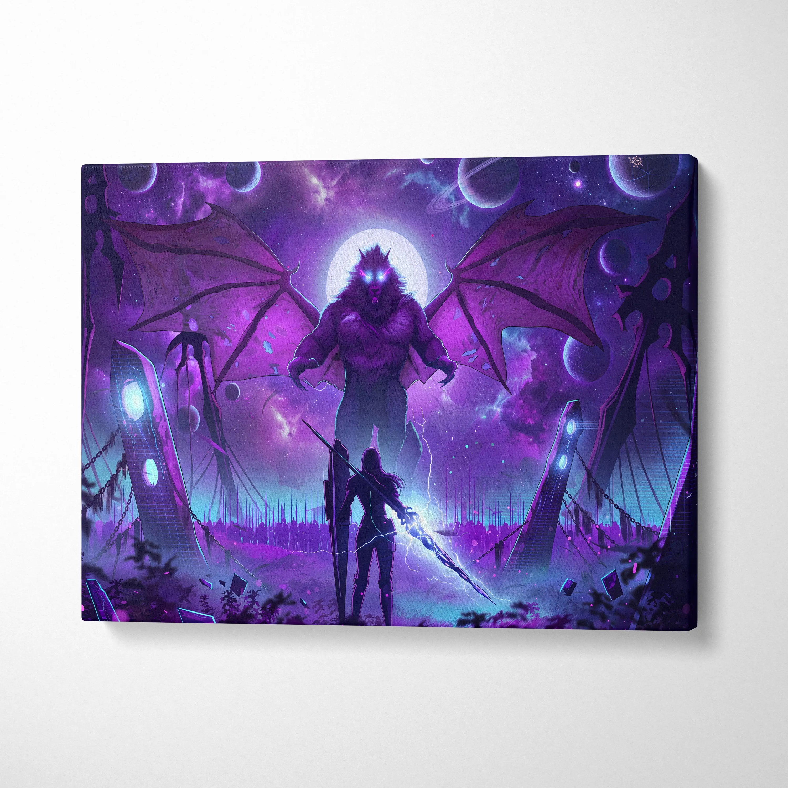 Vaporwave Neon Dragon Canvas - Dragon Neon Purple Pink Blue Living Room Vaporwave Mystical Surreal Retro Futurism Art