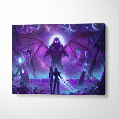 Vaporwave Neon Dragon Canvas - Dragon Neon Purple Pink Blue Living Room Vaporwave Mystical Surreal Retro Futurism Art