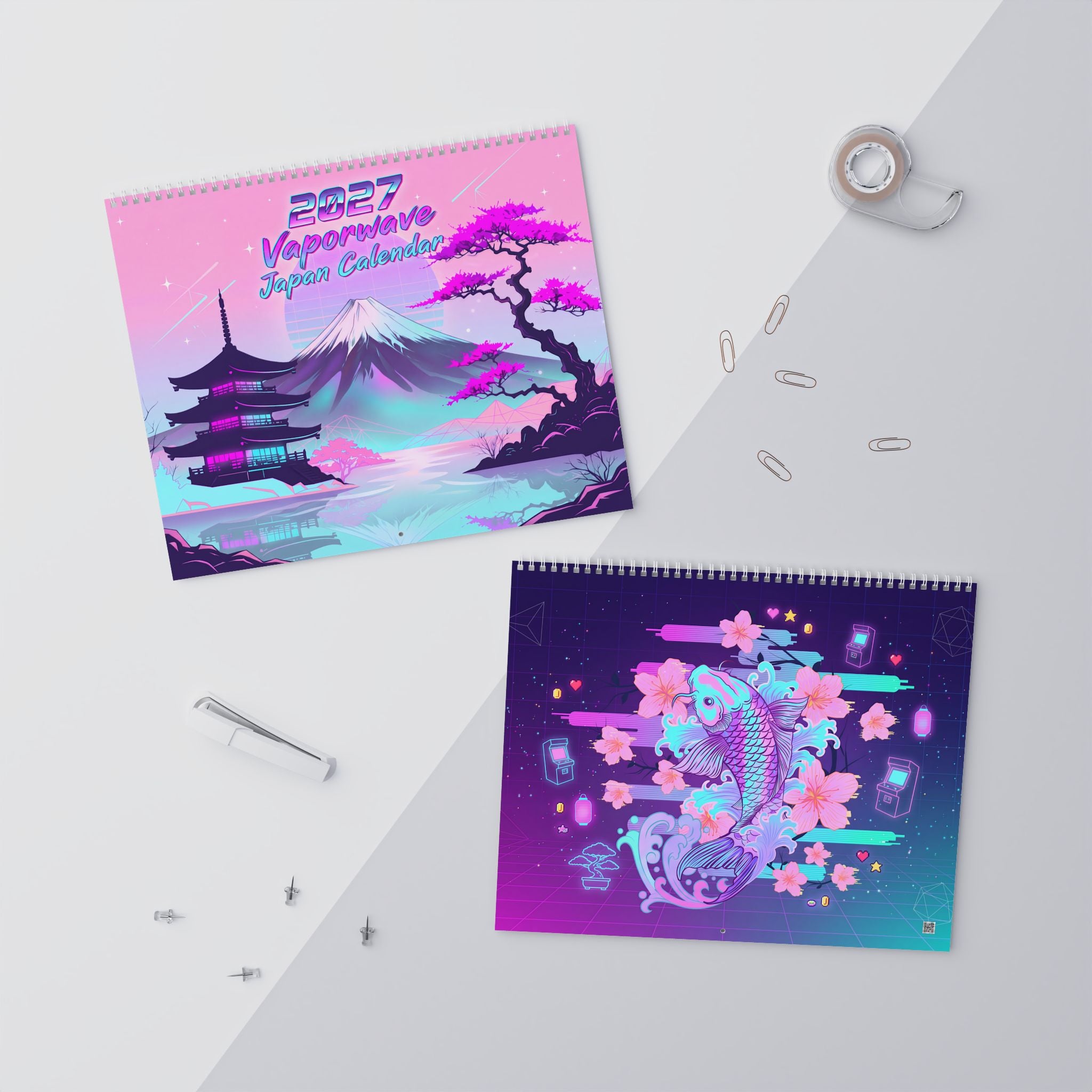 2027 Japanese Aesthetic Vaporwave Calendar – Retro Futuristic Neon Art & Japan Inspired Designs