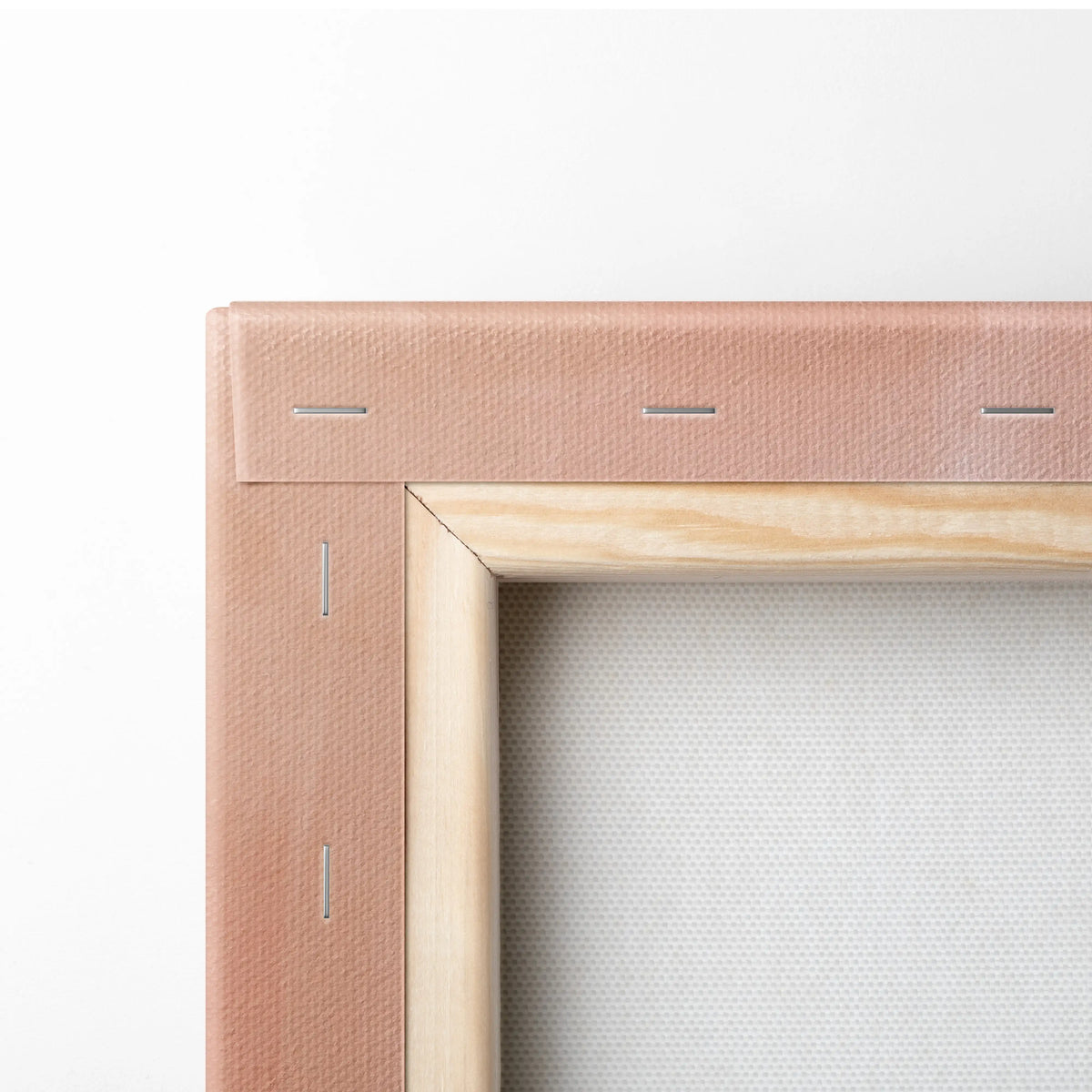 A blush pink canvas frame with natural wood border and stitching vintage Ford Mustang Mach 1 wall art for living room