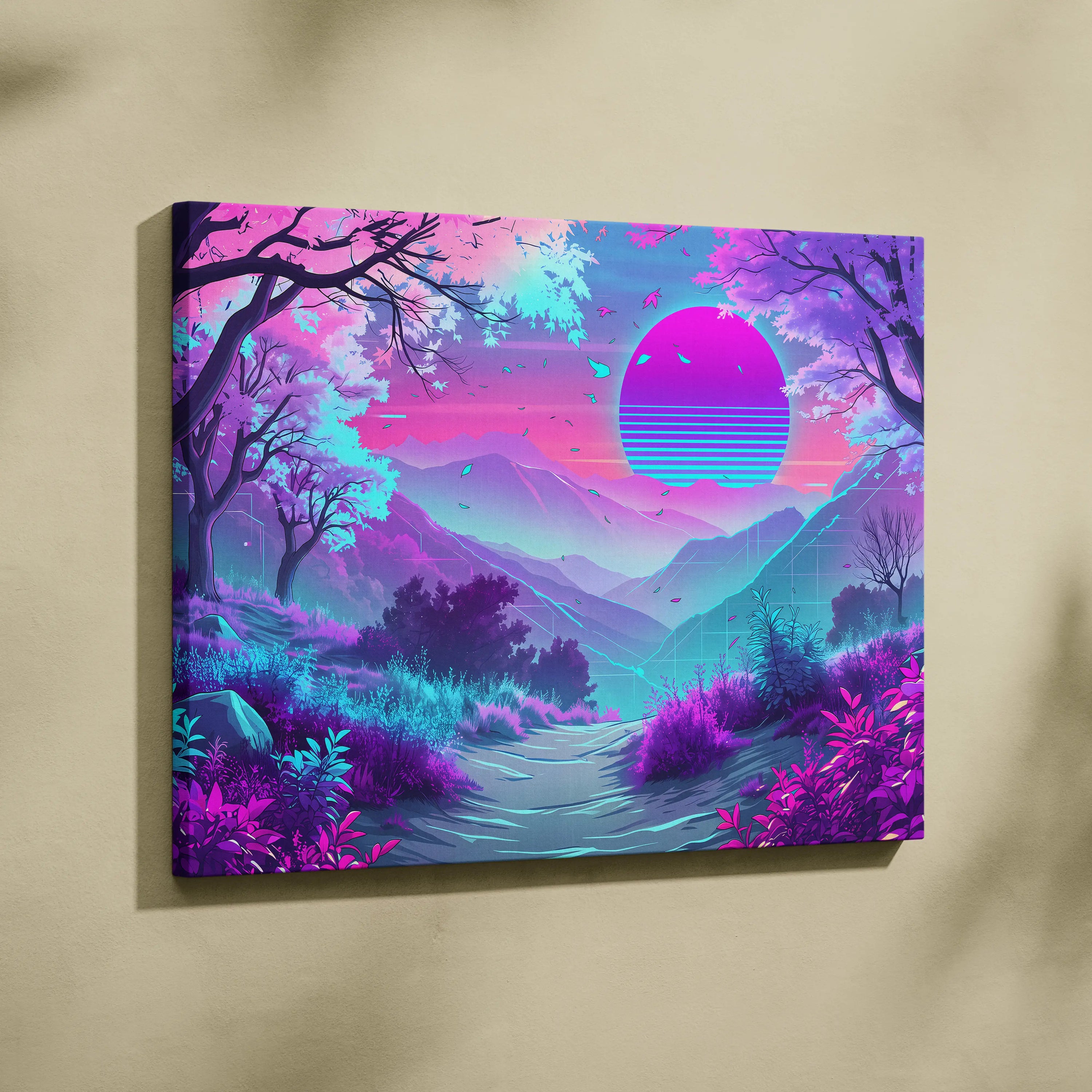 Neon Vapor Dreamscape Canvas - Surreal Neon Landscape Living Room Vaporwave Dreamy Mood Retro Decor Wall Art Canvas