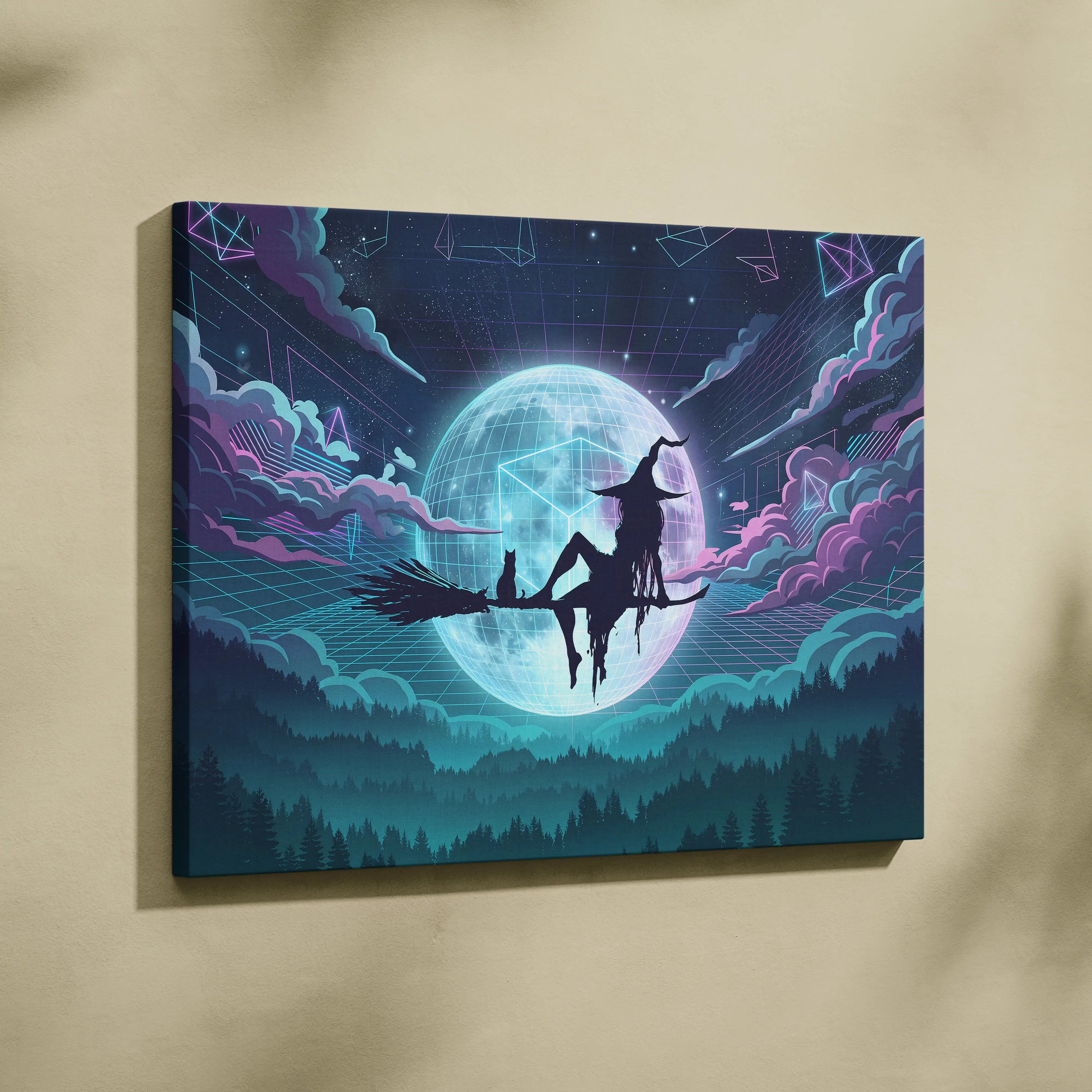 Vaporwave Neon Dreamscape Canvas - Vaporwave Scene Neon Blues Pink Living Room Dreamy Nostalgia NeoRetro Futurism Poster