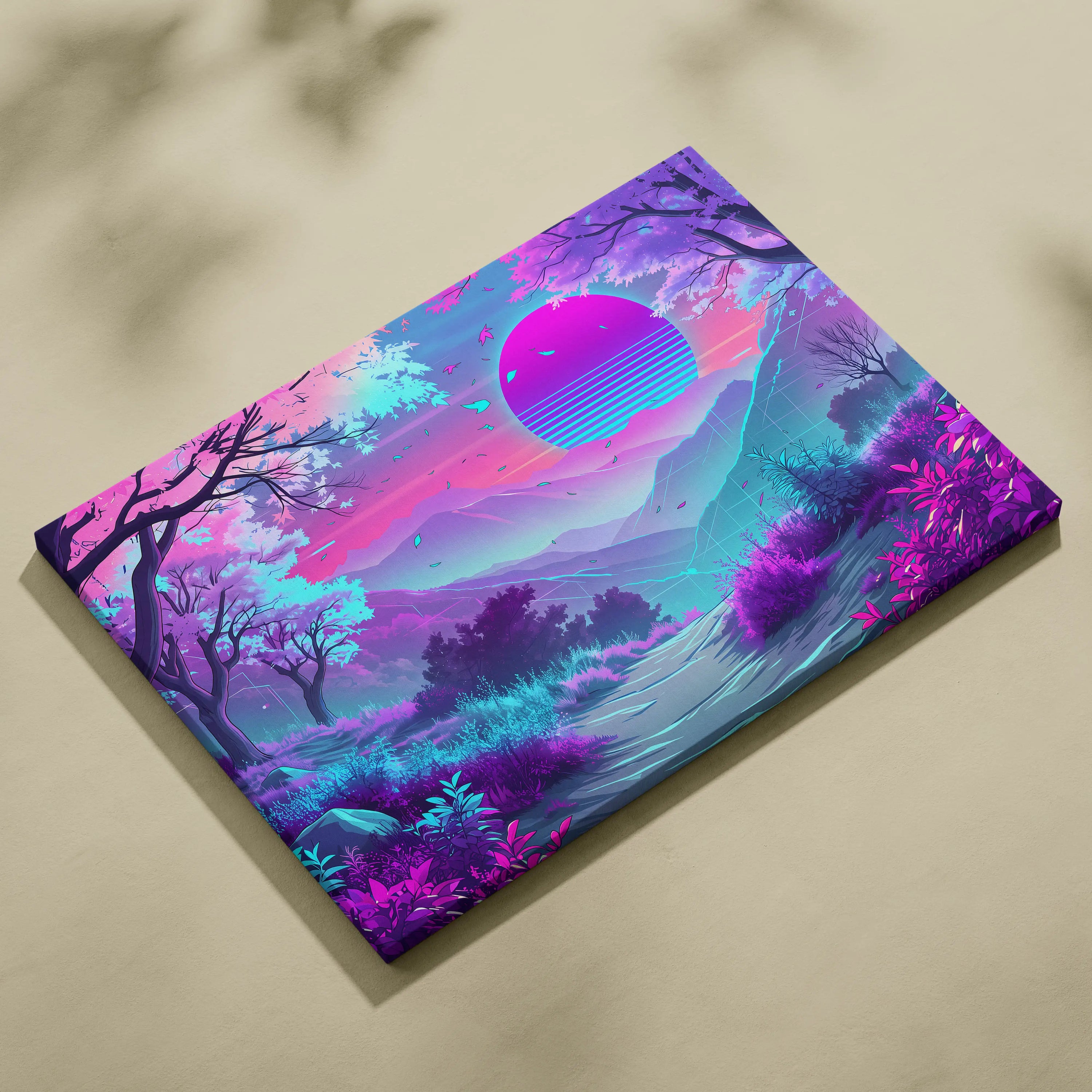 Neon Vapor Dreamscape Canvas - Surreal Neon Landscape Living Room Vaporwave Dreamy Mood Retro Decor Wall Art Canvas