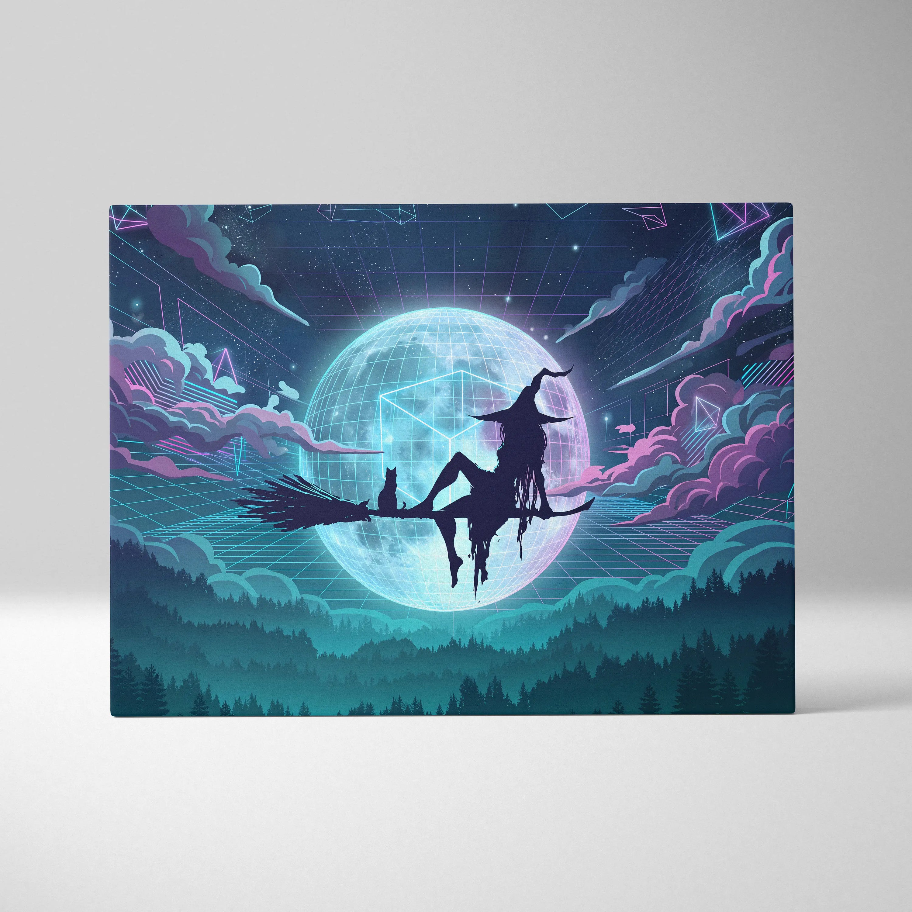 Vaporwave Neon Dreamscape Canvas - Vaporwave Scene Neon Blues Pink Living Room Dreamy Nostalgia NeoRetro Futurism Poster