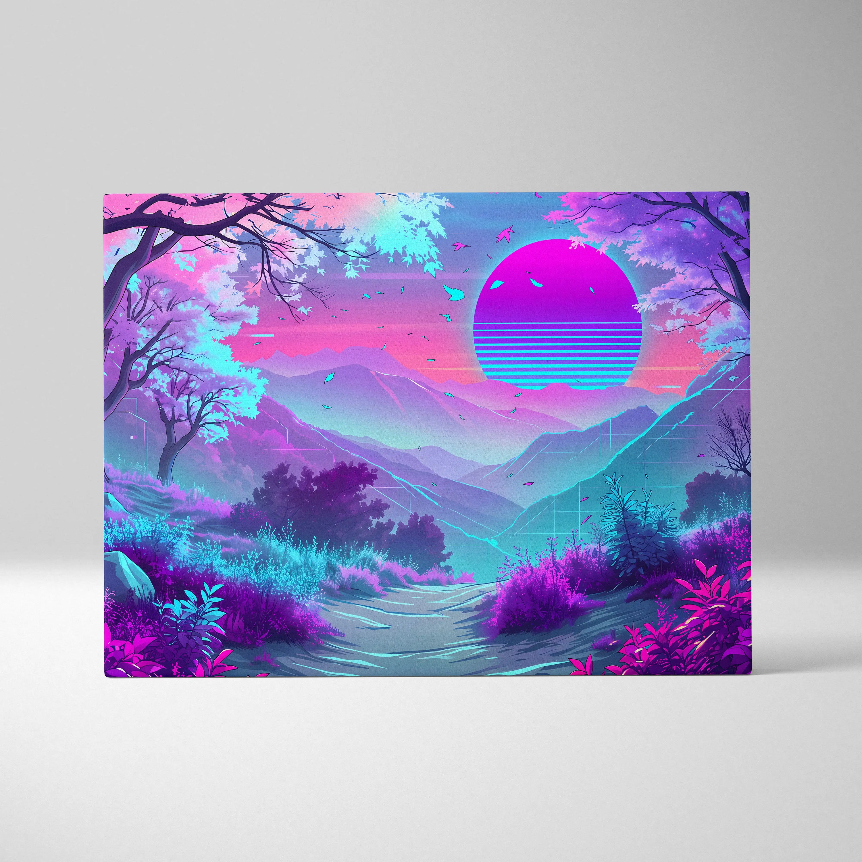 Neon Vapor Dreamscape Canvas - Surreal Neon Landscape Living Room Vaporwave Dreamy Mood Retro Decor Wall Art Canvas