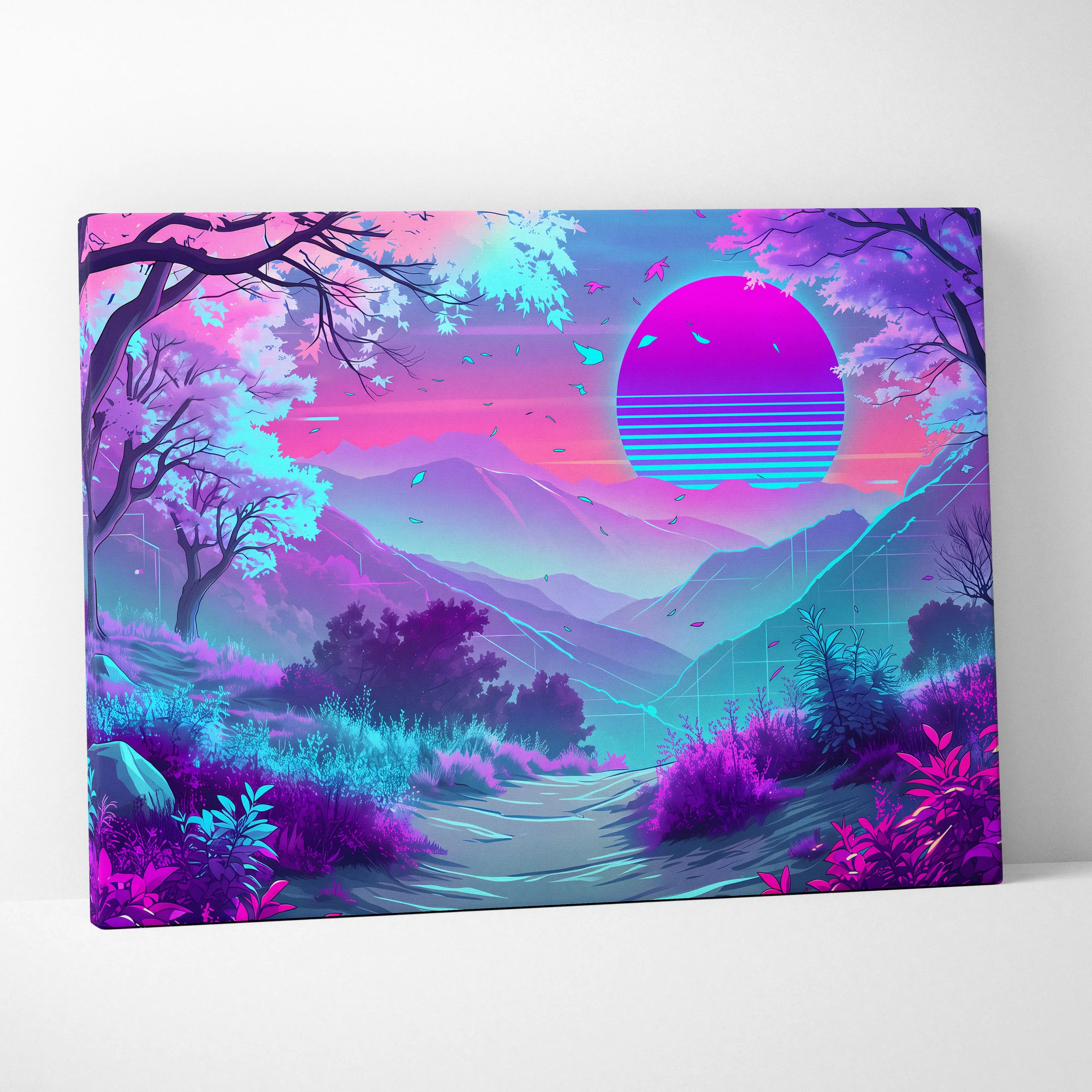 Neon Vapor Dreamscape Canvas - Surreal Neon Landscape Living Room Vaporwave Dreamy Mood Retro Decor Wall Art Canvas