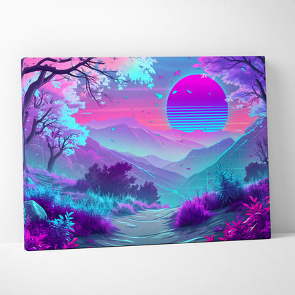 Neon Vapor Dreamscape Canvas - Surreal Neon Landscape Living Room Vaporwave Dreamy Mood Retro Decor Wall Art Canvas