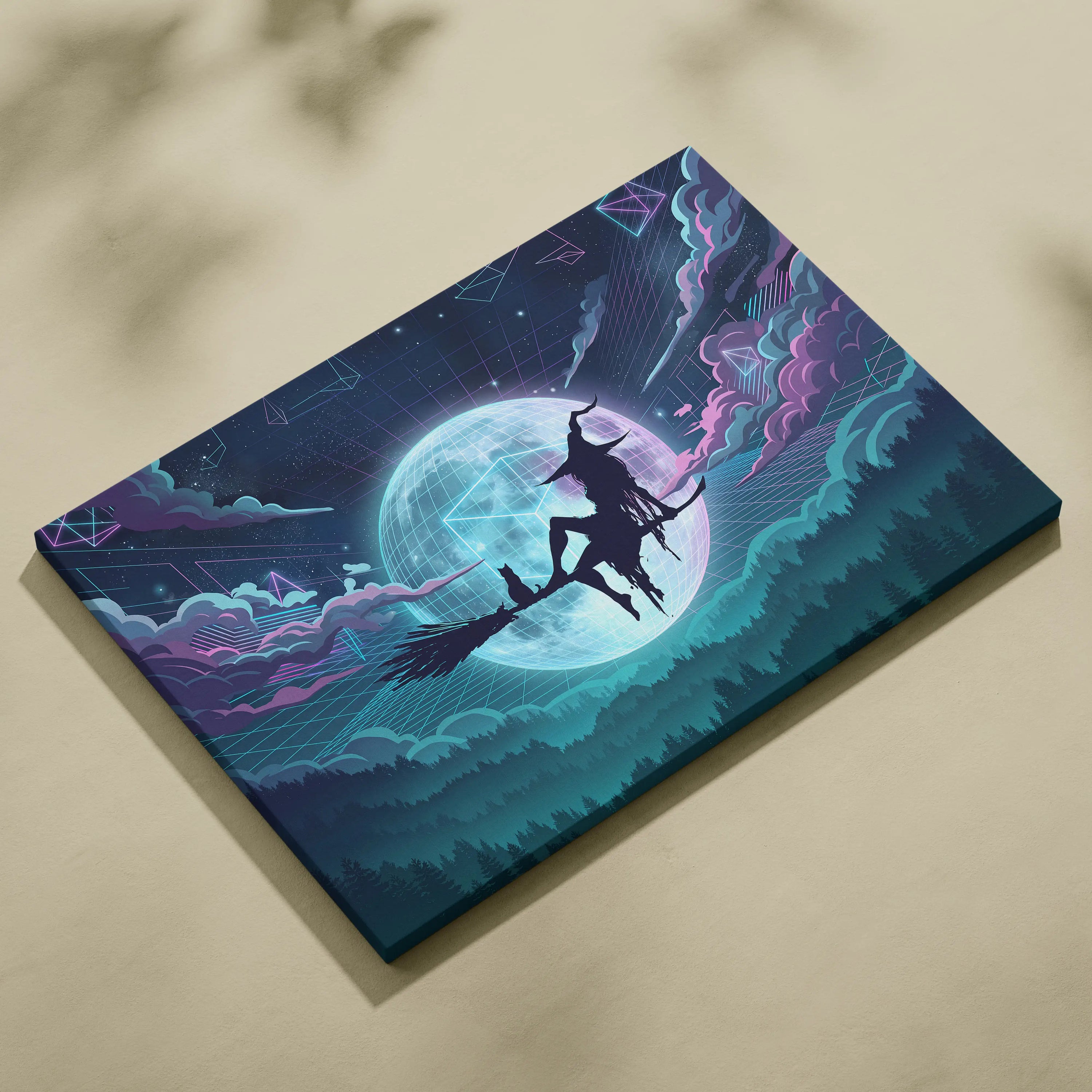 Vaporwave Neon Dreamscape Canvas - Vaporwave Scene Neon Blues Pink Living Room Dreamy Nostalgia NeoRetro Futurism Poster