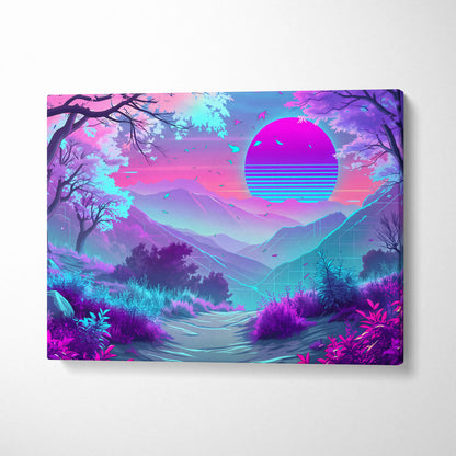 Neon Vapor Dreamscape Canvas - Surreal Neon Landscape Living Room Vaporwave Dreamy Mood Retro Decor Wall Art Canvas