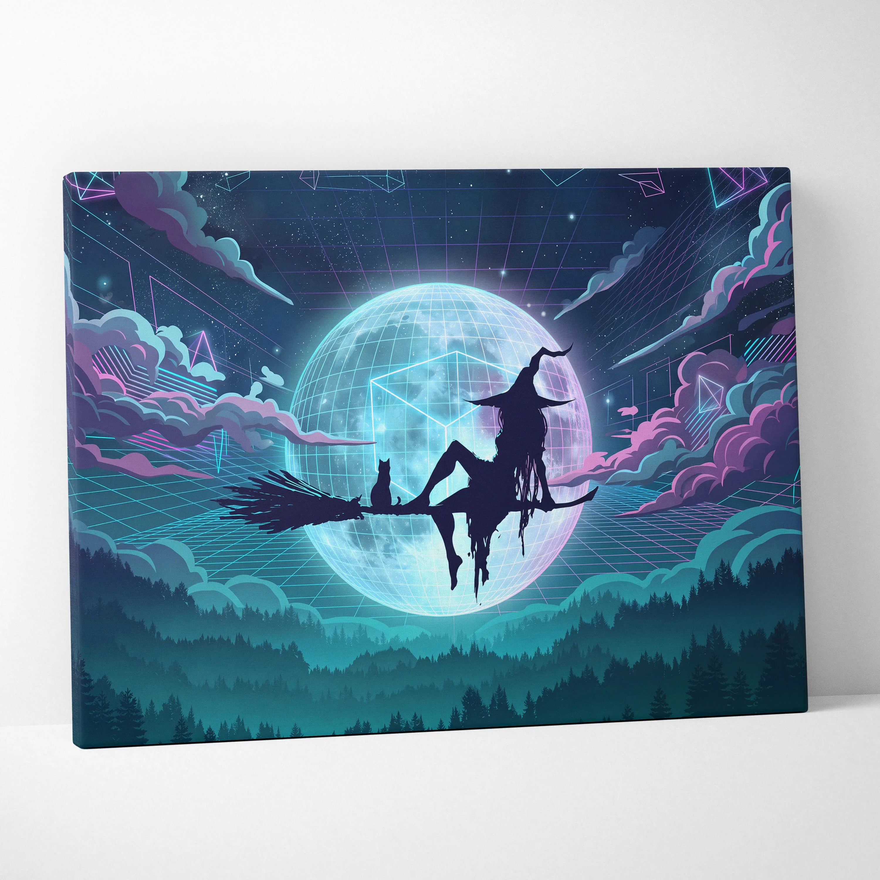 Vaporwave Neon Dreamscape Canvas - Vaporwave Scene Neon Blues Pink Living Room Dreamy Nostalgia NeoRetro Futurism Poster
