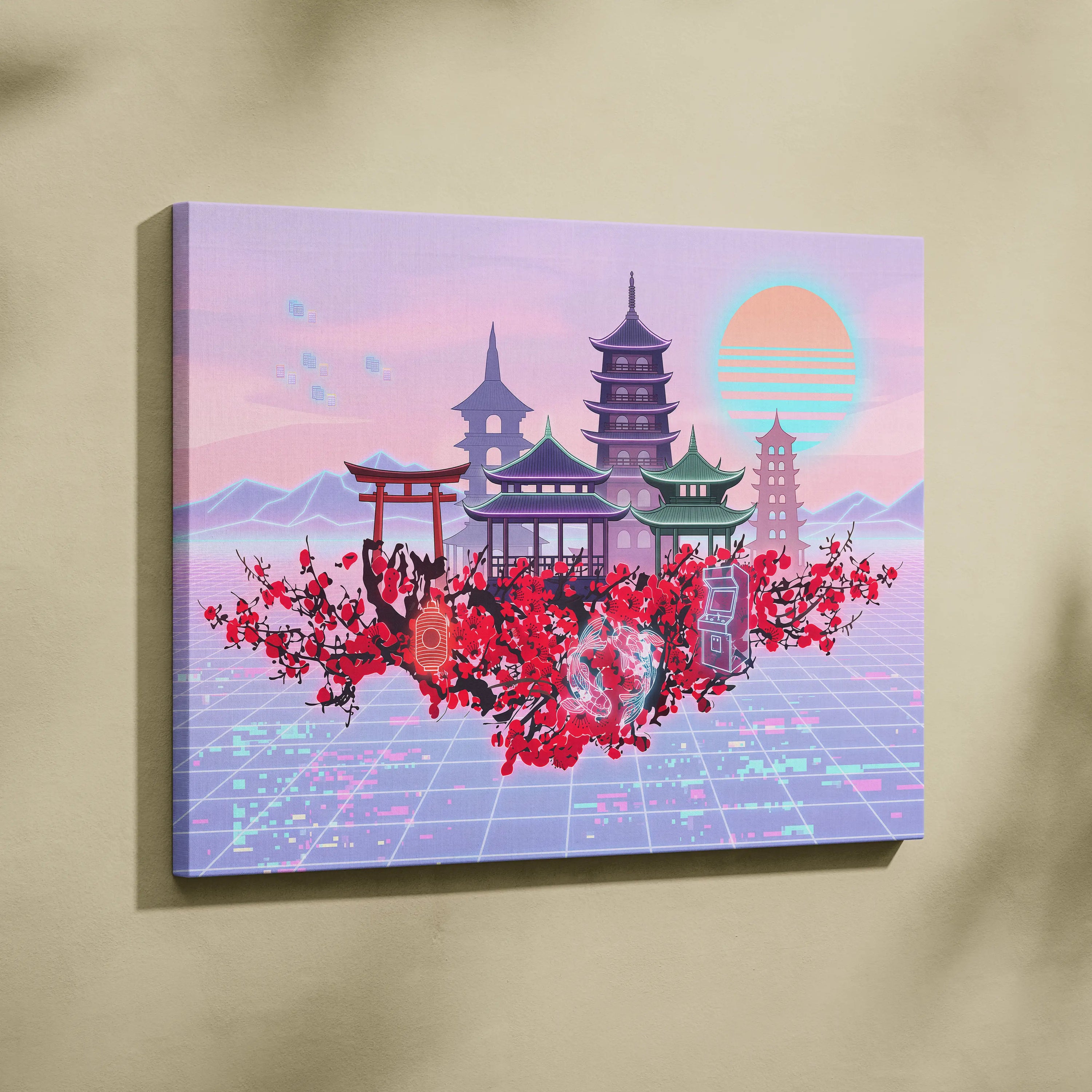 Pastel Vaporwave Japan Landscape - Japan Landscape Pastels Living Room Vaporwave Dreamy Mood Retro Futurism