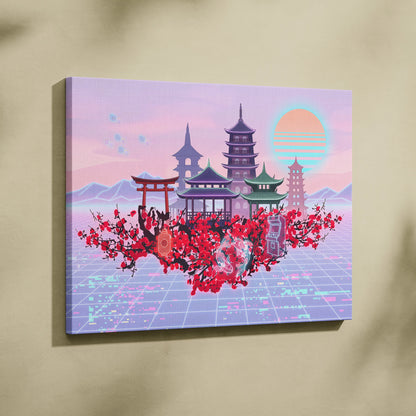 Pastel Vaporwave Japan Landscape - Japan Landscape Pastels Living Room Vaporwave Dreamy Mood Retro Futurism