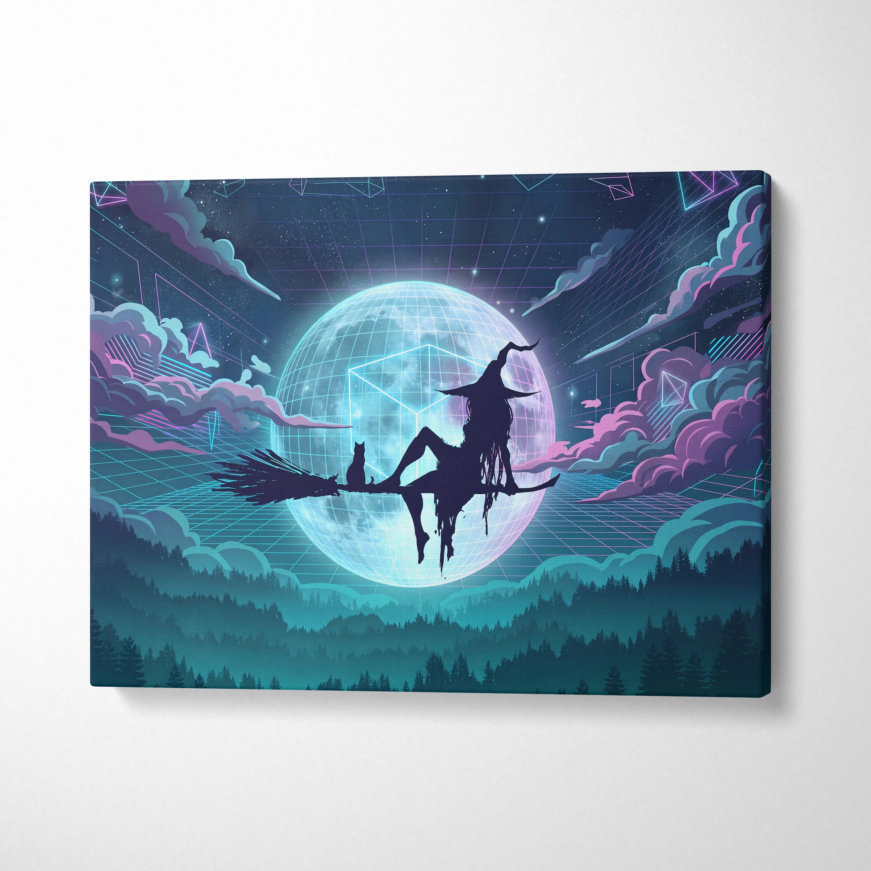 Vaporwave Neon Dreamscape Canvas - Vaporwave Scene Neon Blues Pink Living Room Dreamy Nostalgia NeoRetro Futurism Poster
