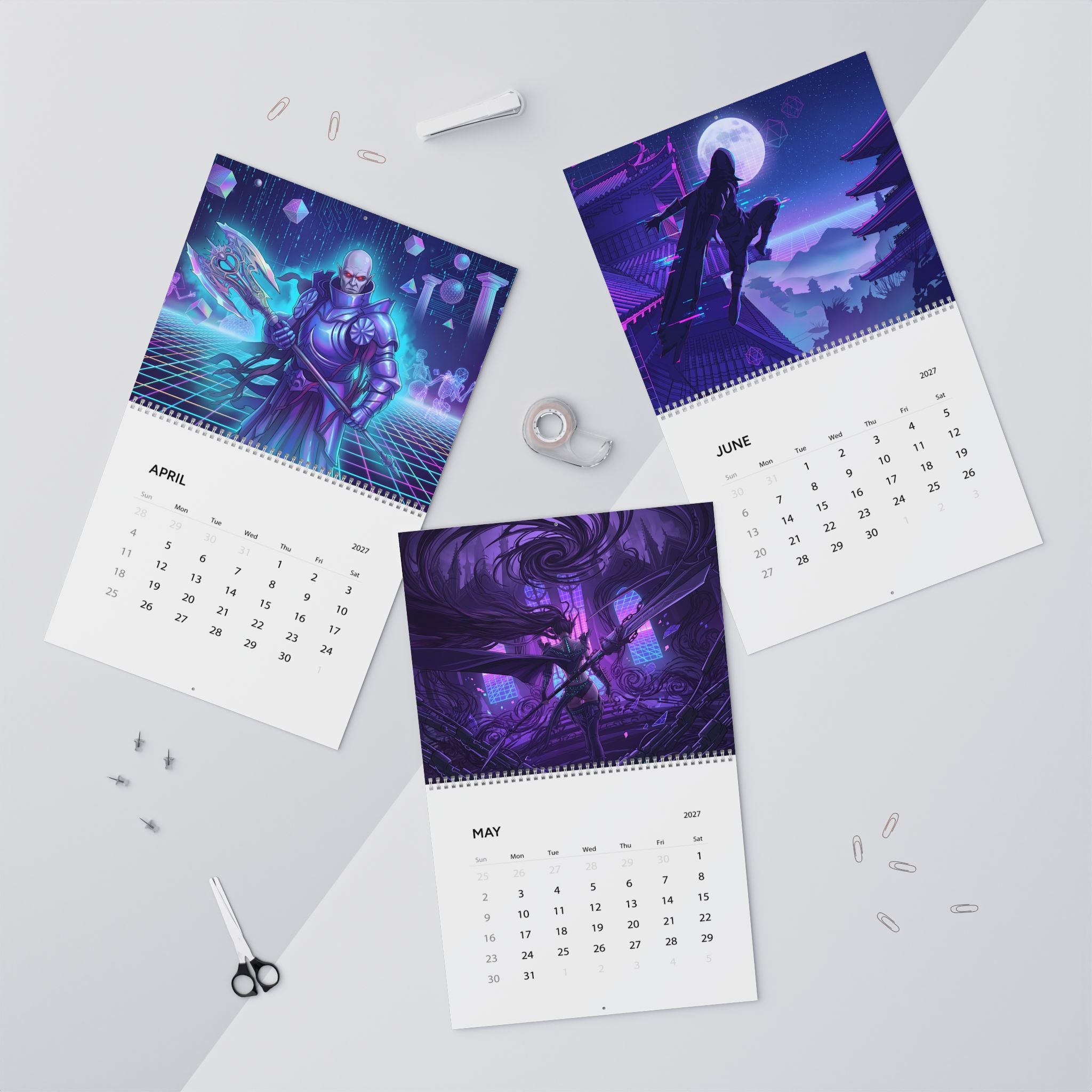 2027 Vaporwave Fantasy Artwork Wall Calendar – Colorful Dreamlike Art Collection