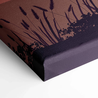 Minimalist purple grass silhouette canvas print on textured brown background