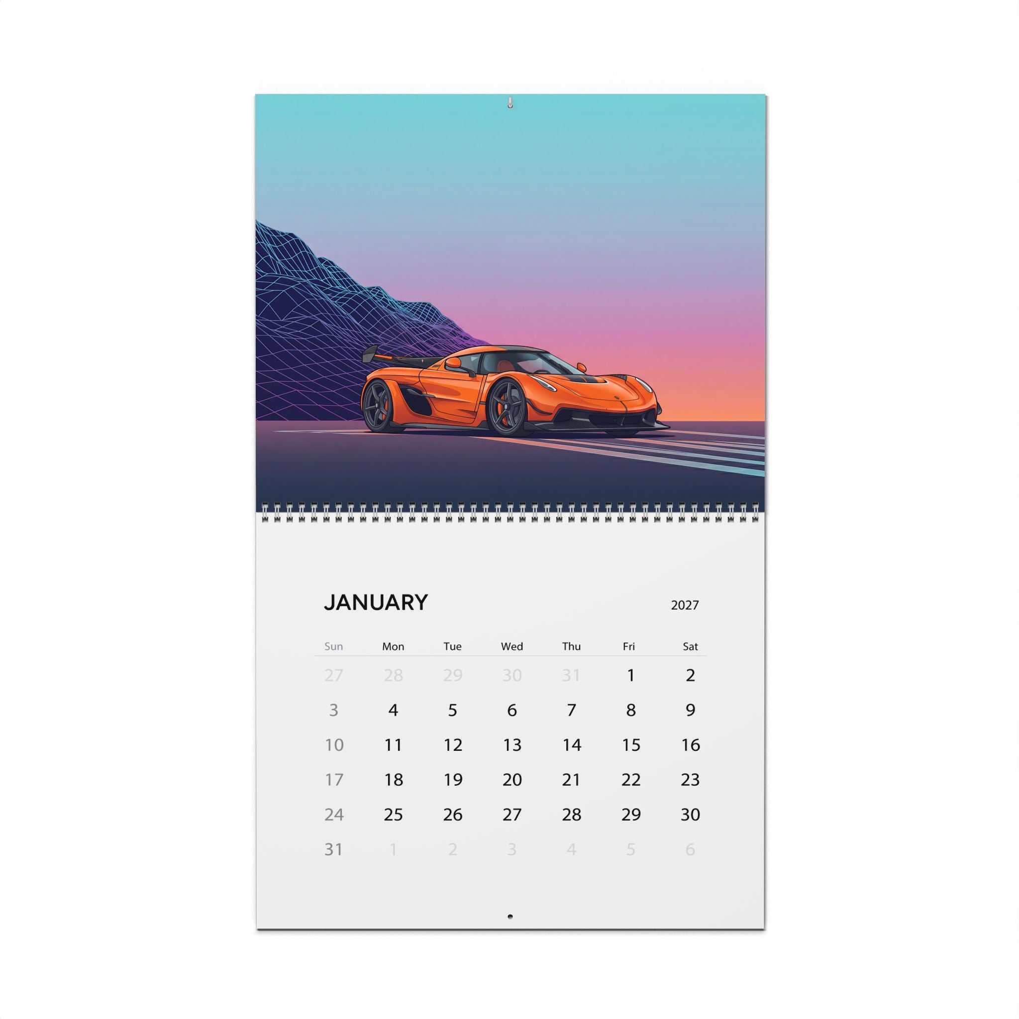 2027 Supercar Vaporwave Wall Calendar – Exotic Performance Cars & Retro Neon Artwork Collection