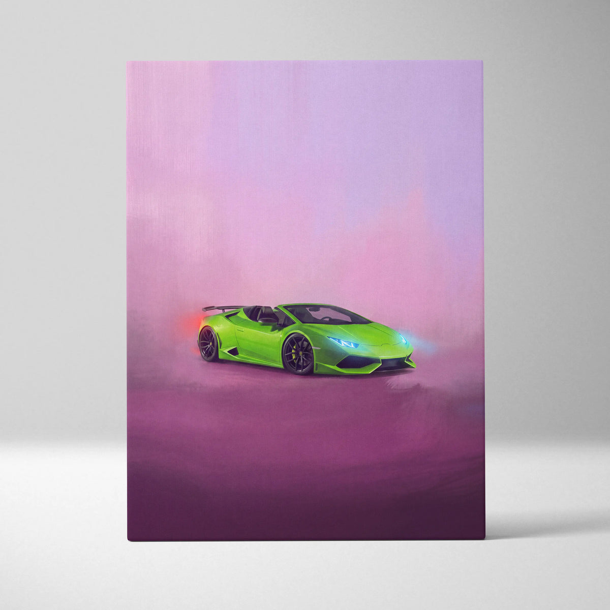 Vibrant lime green Lamborghini Huracán Spyder inspired luxury supercar canvas print wall art