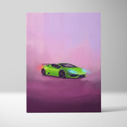 Vibrant lime green Lamborghini Huracán Spyder inspired luxury supercar canvas print wall art