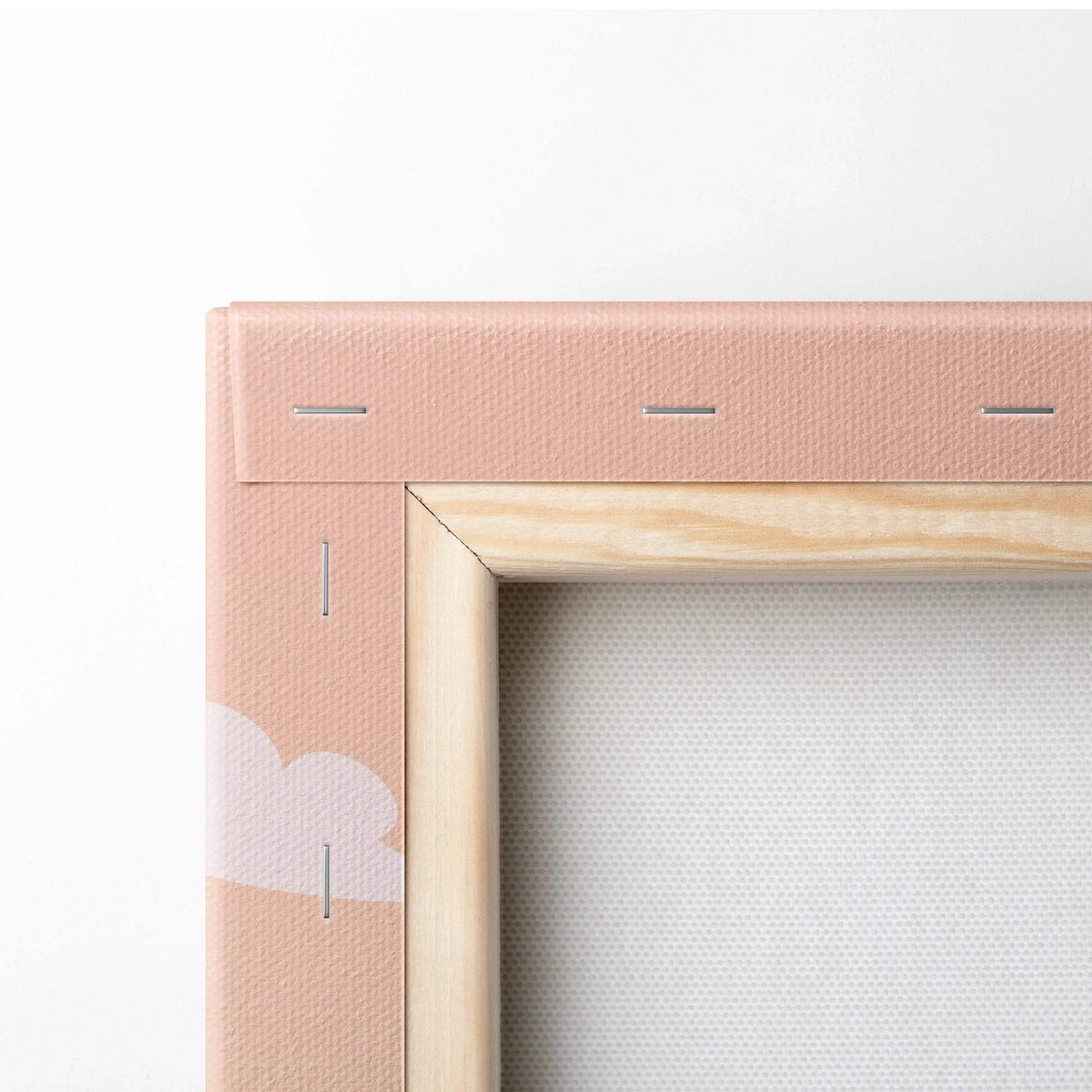 Minimalist autumn mountain canvas in pink frame with wood border