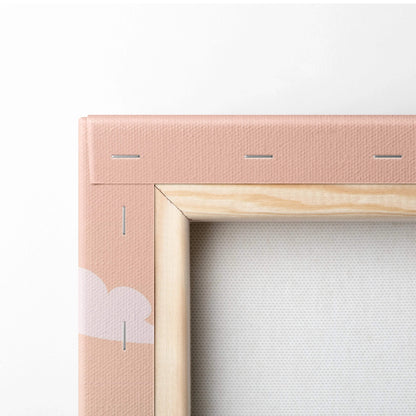 Minimalist autumn mountain canvas in pink frame with wood border
