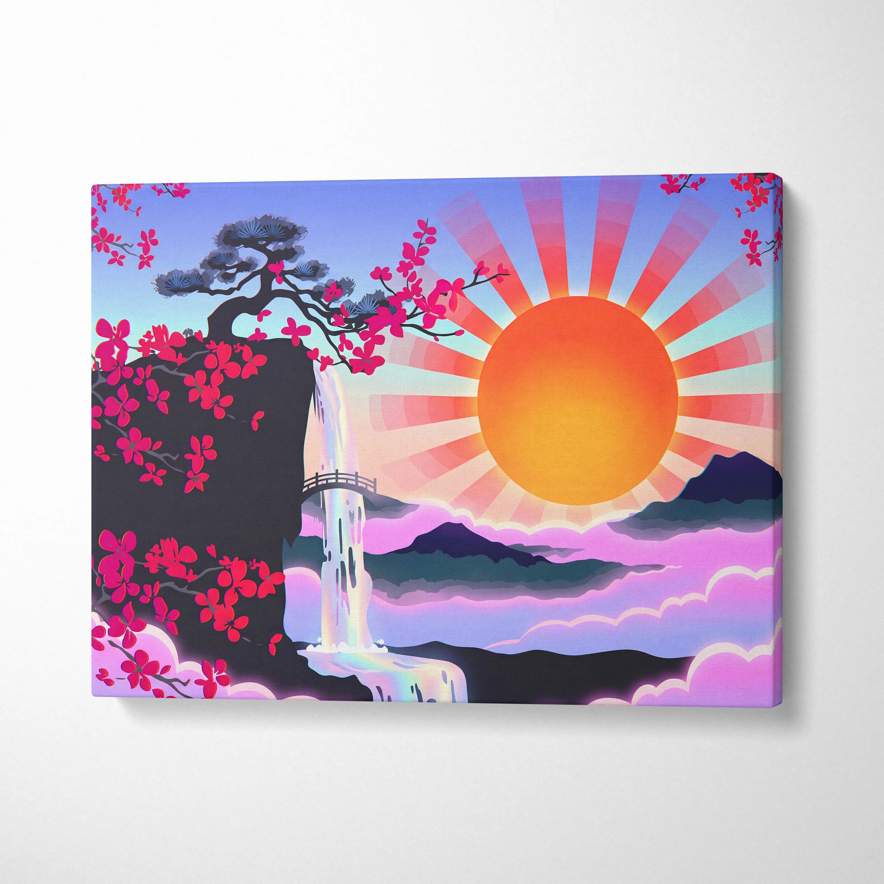 Vaporwave Sakura Sunrise Canvas - Japan Vaporwave Pastel Neon Living Room Retro Art Dreamy Nostalgic Mood Canvas Print
