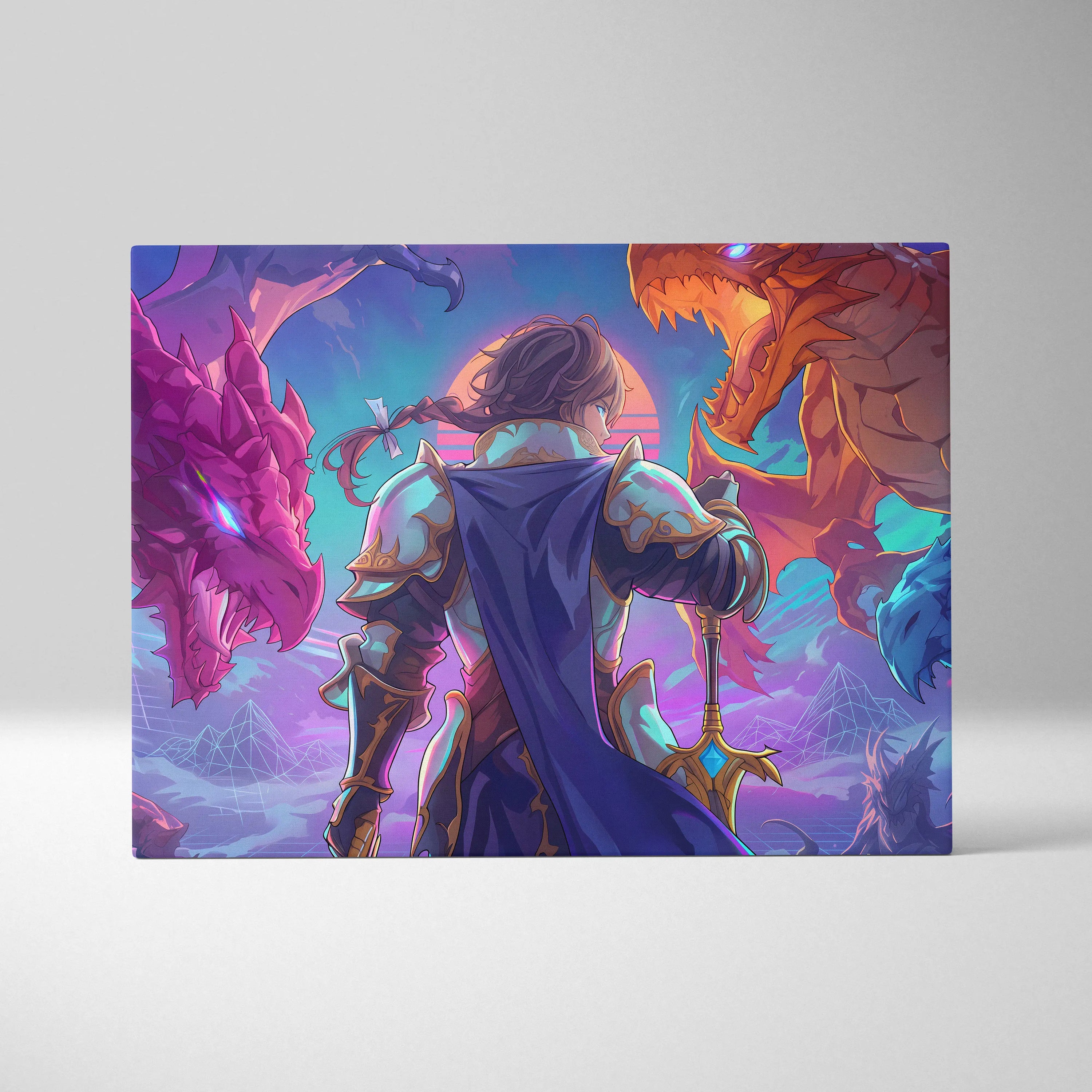 Vaporwave Fantasy Dragons Canvas - Dragons Neon Pink Purple Blue Vaporwave Dreamy Mood Nostalgia Decor Vaporwave Canvas