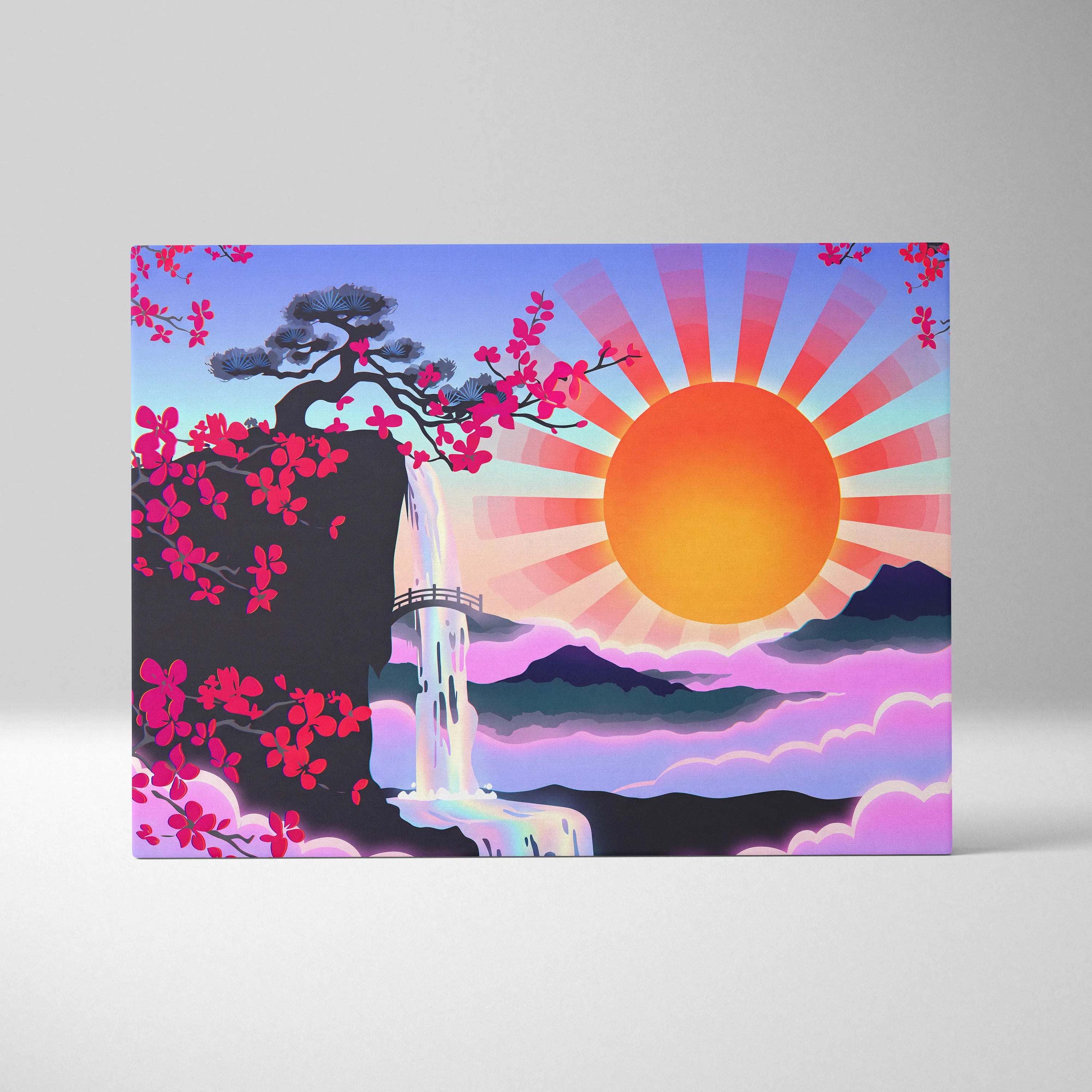 Vaporwave Sakura Sunrise Canvas - Japan Vaporwave Pastel Neon Living Room Retro Art Dreamy Nostalgic Mood Canvas Print